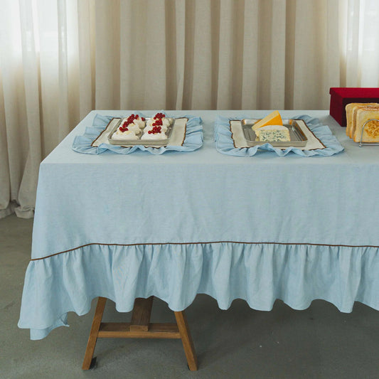 Blue Rectangle Ruffle Tablecloth