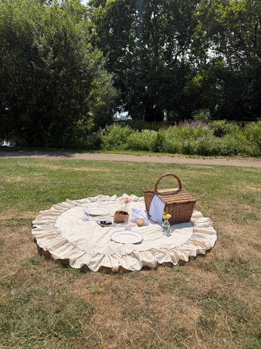 Beige Round Ruffle Tablecloth