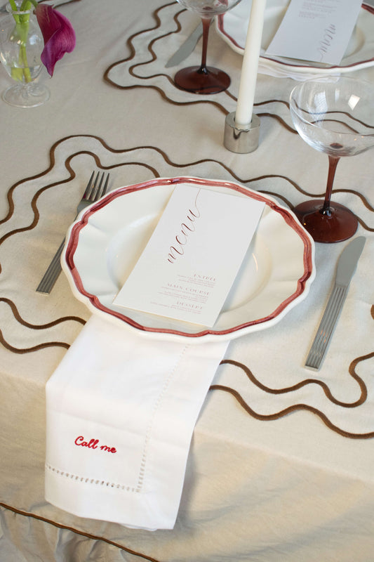 White Napkins with Red Embroidery Set of 2